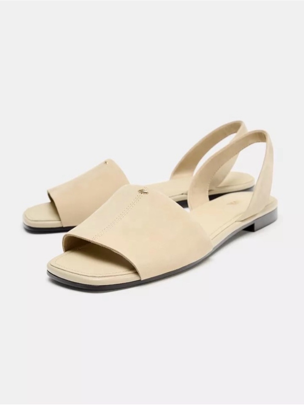 Zara NWT Women's Open-Toe Slingback Leather Sandals in Sand size 9